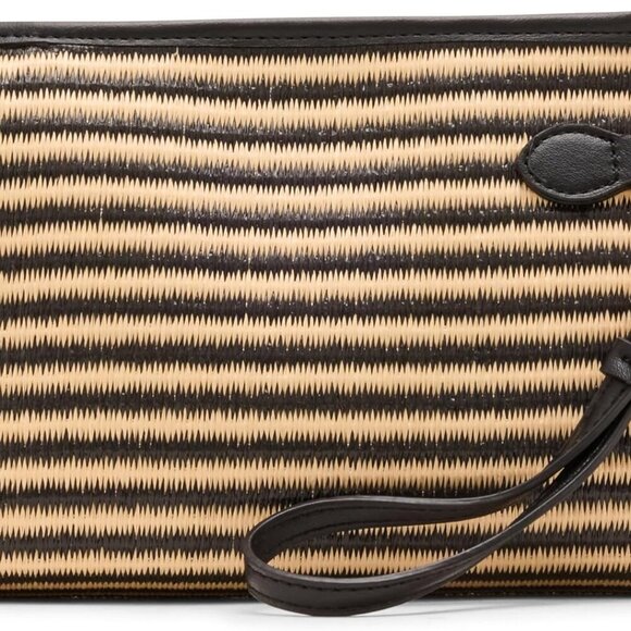 Elegant Striped Straw Wristlet with Durable Lining - Ideal for Beachside Dinners - Picture 3 of 5